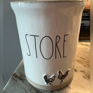 Rae Dunn White Ceramic Storage Crock with Chicken Design